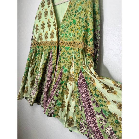 Free People Hazy Baby Boho Printed Mini Dress Sweet Mint Size XS Oversize NWT - Picture 4 of 6